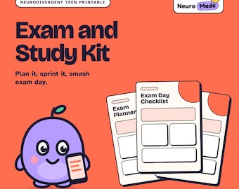 Neurodivergent Teen Exam Planner, Revision Sprints, Exam Day Checklist | Exam and Study Kit | Printable PDF, A4 Letter A5
