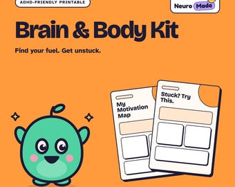 ADHD Motivation Worksheet, Task Paralysis Help, Body Doubling Printable | Brain and Body Kit | ADHD Printable PDF, A4 Letter A5 Download