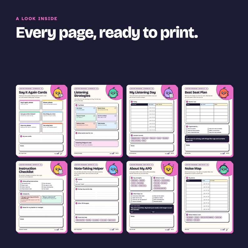 Auditory Processing Printable Bundle, 8 Pages | Listening, Classroom & Work, About My APD | A4 Letter A5 PDF image 3