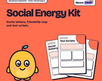 Autistic Teen Social Battery Printable, Friendship Map, Text Scripts | Social Energy Kit | Printable PDF, A4 Letter A5