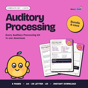 Auditory Processing Printable Bundle, 8 Pages | Listening, Classroom & Work, About My APD | A4 Letter A5 PDF image 1