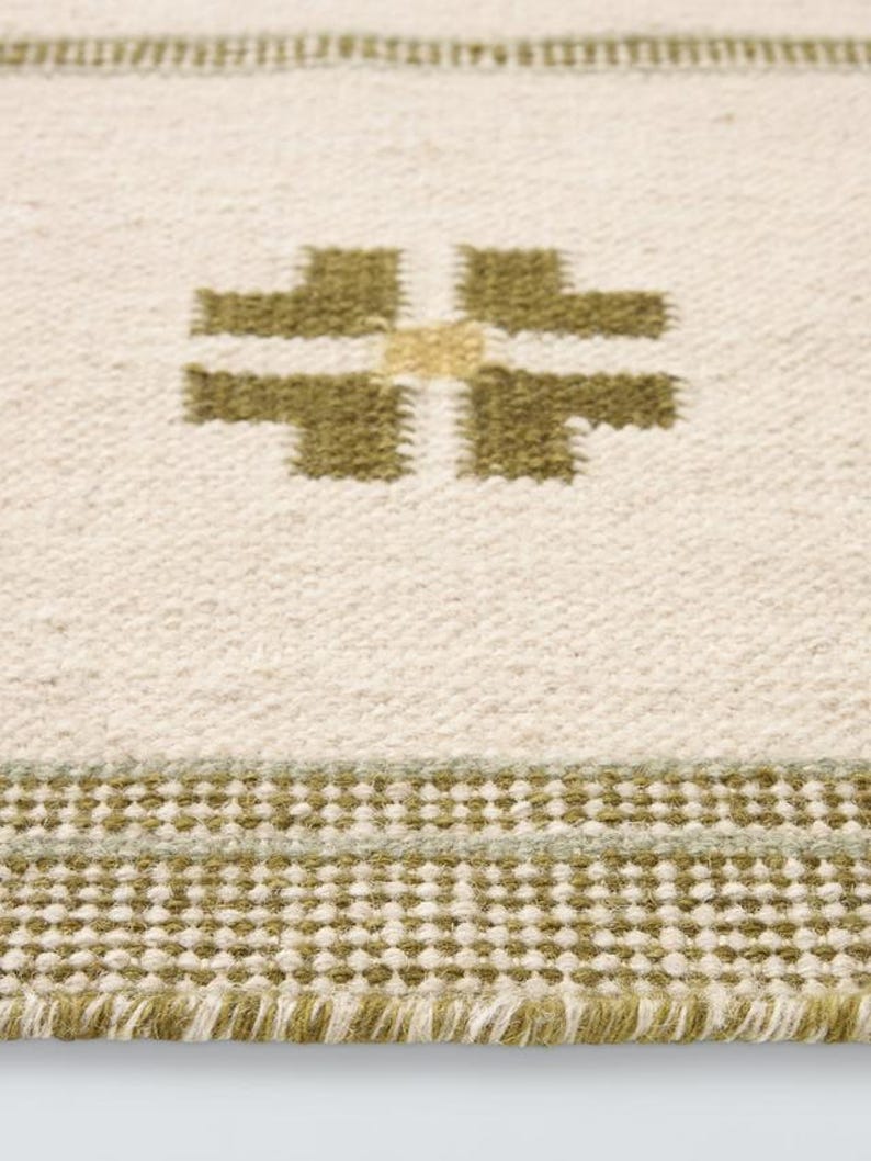 Geometric Kilim Rug Ivory Olive Green Flatweave Carpet Scandinavian ...