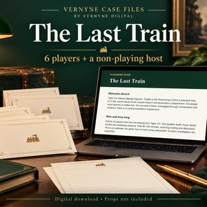The Last Train Murder Mystery Party-spel, 6 spelare plus värd, utskrivbara karaktärer, bevis och tre omgångar