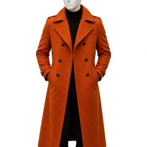Gabardina cruzada naranja para hombre / Abrigo largo color óxido / Abrigo formal de invierno de mezcla de lana / Abrigo de vestir para hombre / Gabardina larga