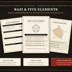 Chinese BaZi & Five Elements Self-Assessment Workbook, Printable Eastern Astrology Quiz, Shadow Work | Feng Shui Guide (A4 | US Letter PDF)