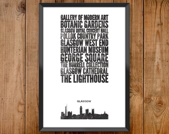 Glasgow City Print - Poster series celebrating almost 100 US and International cities & the places that make them great