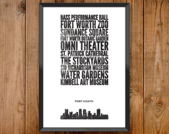 Fort Worth City Print - Poster series celebrating almost 100 US and International cities & the places that make them great
