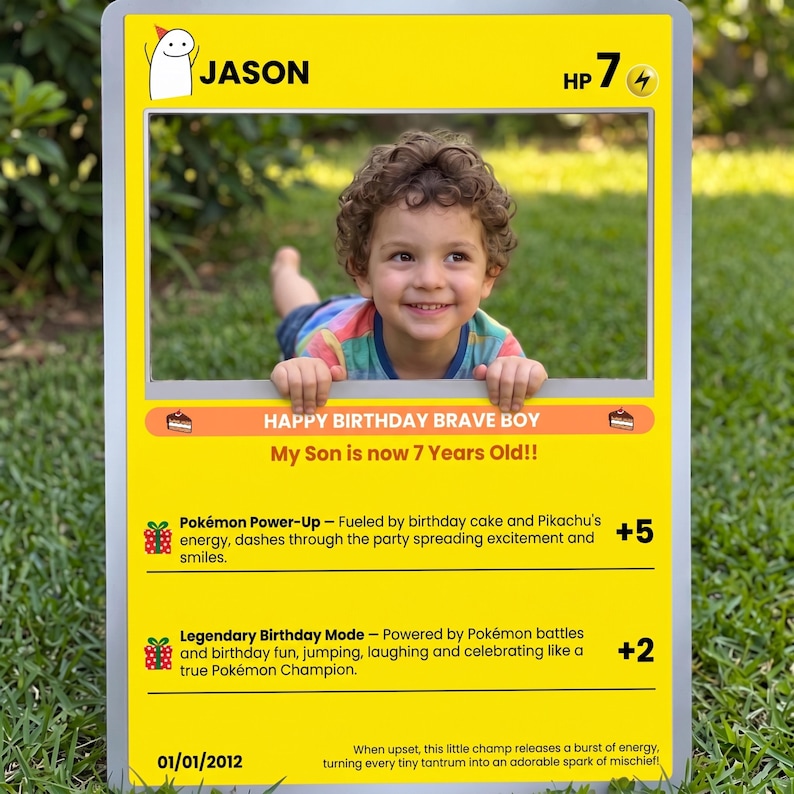 Pokemon Photo Props Editable Pokémon Birthday Photo Frame Canva Template, 24x36 Yellow ...