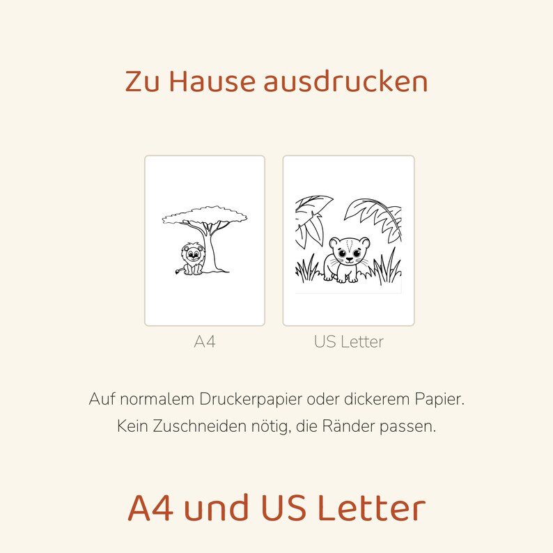 50 målarbilder med safari och djungel – Målarbok | Barn 3–6 år | Utskrivbar PDF | Direktnedladdning | A4 + US Letter bild 5