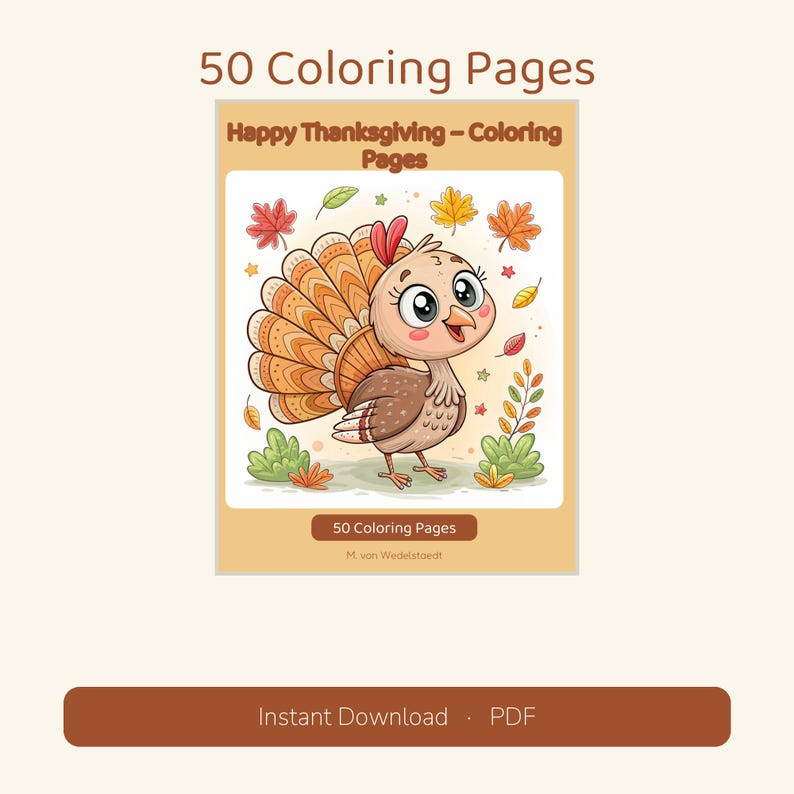 50 målarbilder med Thanksgiving-motiv för barn i åldrarna 3-6 | Utskrivbar PDF | Direktnedladdning | A4 + US Letter bild 1