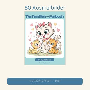 50 målarbilder med djurfamiljer – Målarbok | Barn 3–6 år | Utskrivbar PDF | Direktnedladdning | A4 + US Letter bild 1