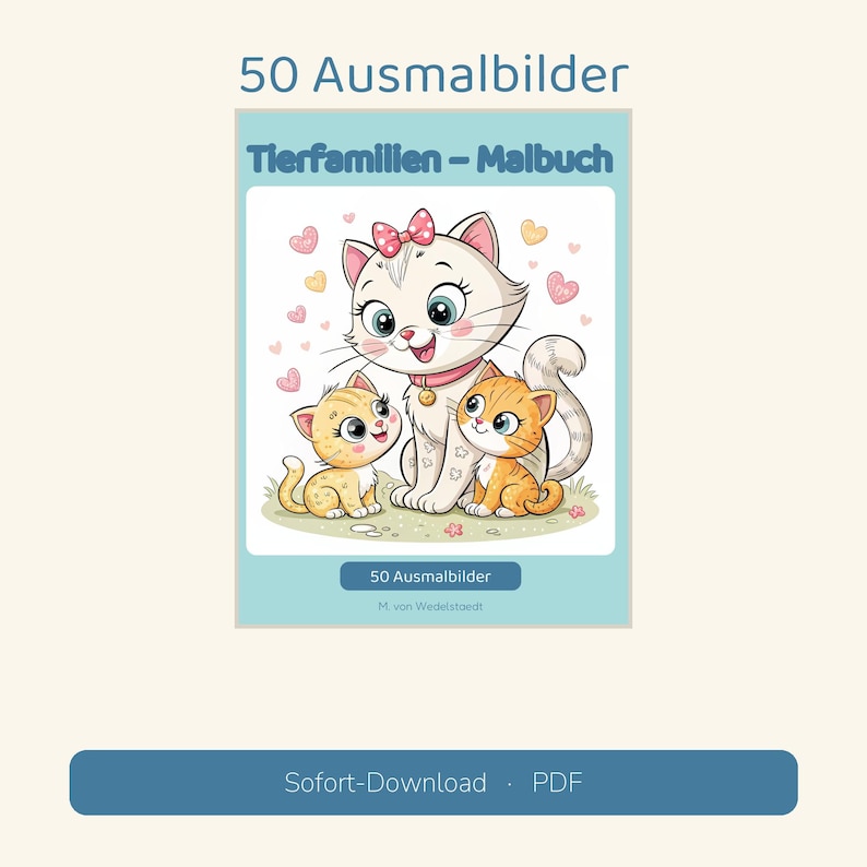 50 målarbilder med djurfamiljer – Målarbok | Barn 3–6 år | Utskrivbar PDF | Direktnedladdning | A4 + US Letter bild 1