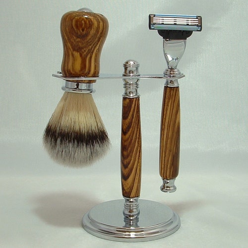 Shops Shaving Set Chrome and Zebra Wood