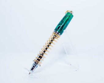 Shock Absorber Pen with Gold/chrome and green swirled Acrylic