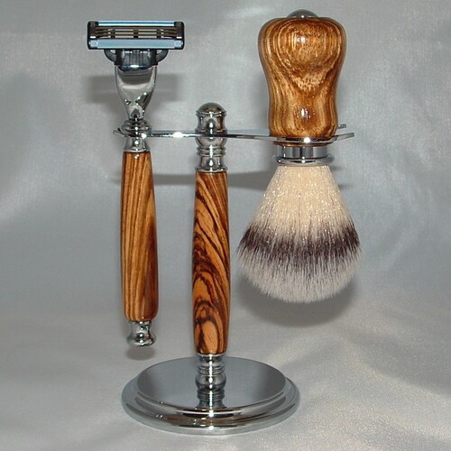 Shops Shaving Set Chrome and Zebra Wood