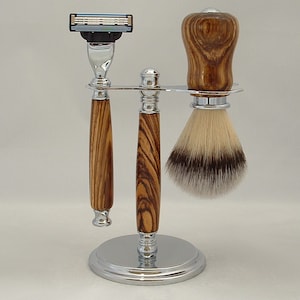 Shaving Set Chrome and Zebra Wood