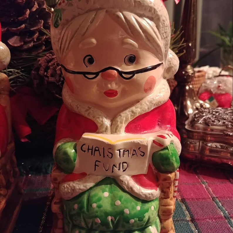 Vintage Santa and Mrs Clause Christmas Funds Banks Free US Shipping Mid Century Christmas Decor