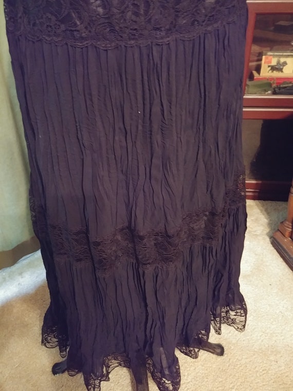 Vintage Black Velvet Maxi Skirt, Lace Broomstick Maxi… Gem