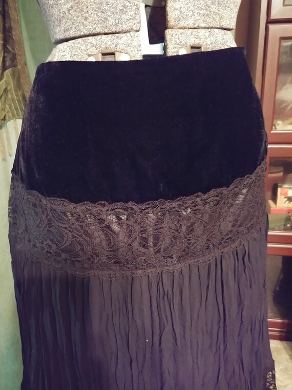 Vintage Black Velvet Maxi Skirt, Lace Broomstick Maxi… Gem