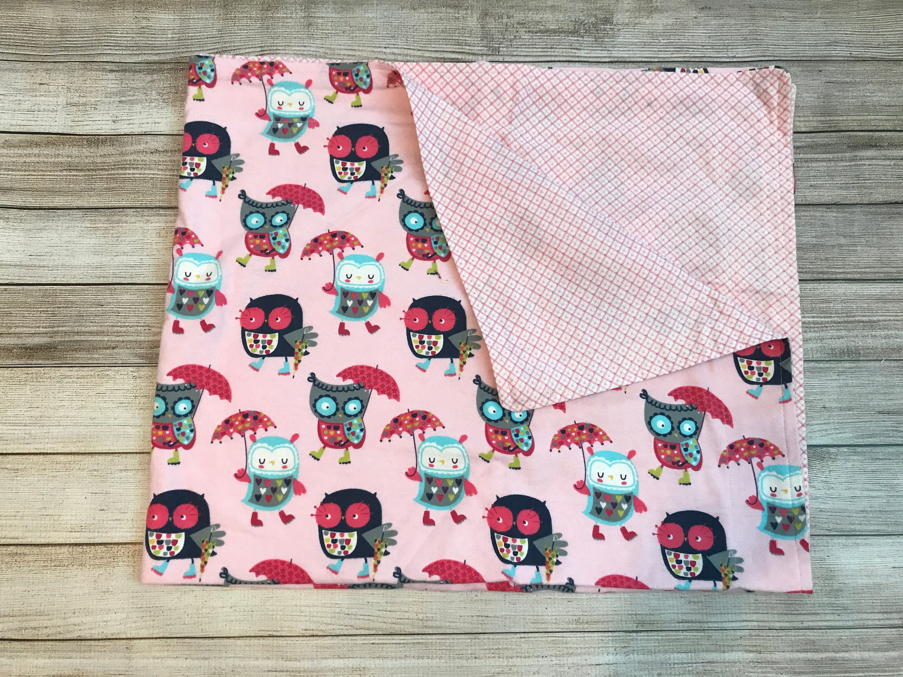 Pink Owl Flannel Cuddle Blanket: Baby Stroller Blanket