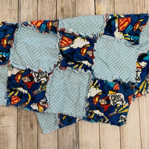Superhero Medium Rag Quilt (Approx. 27inx38in)/Stroller Blanket/Baby Shower Gift/Birthday Gift/Kid Blanket
