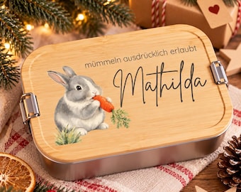 Fiambrera personalizada con nombre y motivo de animal | Fiambrera para niños, guardería, colegio | Hámster, conejo, ardilla | Regalo de Navidad