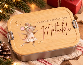 Fiambrera personalizada con nombre y ratón | Fiambrera para niños, guardería o colegio | Regalo de Navidad | Regalo de cumpleaños | Para niñas y niños