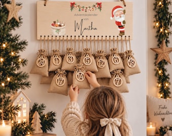Personalisierter Adventskalender mit Namen zum Befüllen Kinder Adventskalender Holz Kinderadventskalender Advent Jutesäckchen