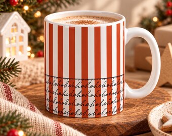 Weihnachtstasse Ho Ho Ho, gestreifte Keramiktasse Rot Weiß, moderne Weihnachtstasse, Kaffeetasse Weihnachten, Geschenk Advent