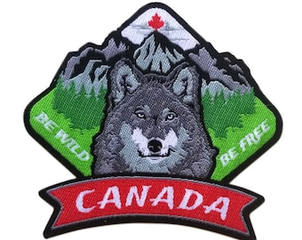 Be Wild Be Free Wolf Iron On Patch | Embroidered Sew On Canada Patch | Outdoors Backpack Mountains Patch | Fabric Wolf Patch for Jackets