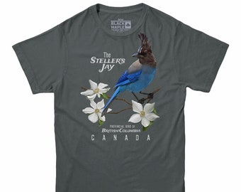 British Columbia Steller's Jay Provincial Bird Mens Tshirt | Provincial Bird Clothing | Canadian and Proud Shirt | Canadian Wildlife Tee