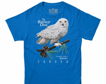 Quebec Snowy Owl Provincial Bird Mens Tshirt | Provincial Bird Clothing | Canadian and Proud Shirt | Canadian Wildlife Tee