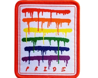 Pride Spray Paint Iron On Woven Patch | Embroidered Sew On Pride Patches | LGBTQ2+ Backpack Patches | Fabric LGBT Pride Patches for Jackets