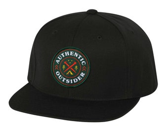 Authentic Outsider Black Flat Brim Snapback Cap | Authentic Outsider Baseball Hat | Authentic Outsider Flat Brim Hat