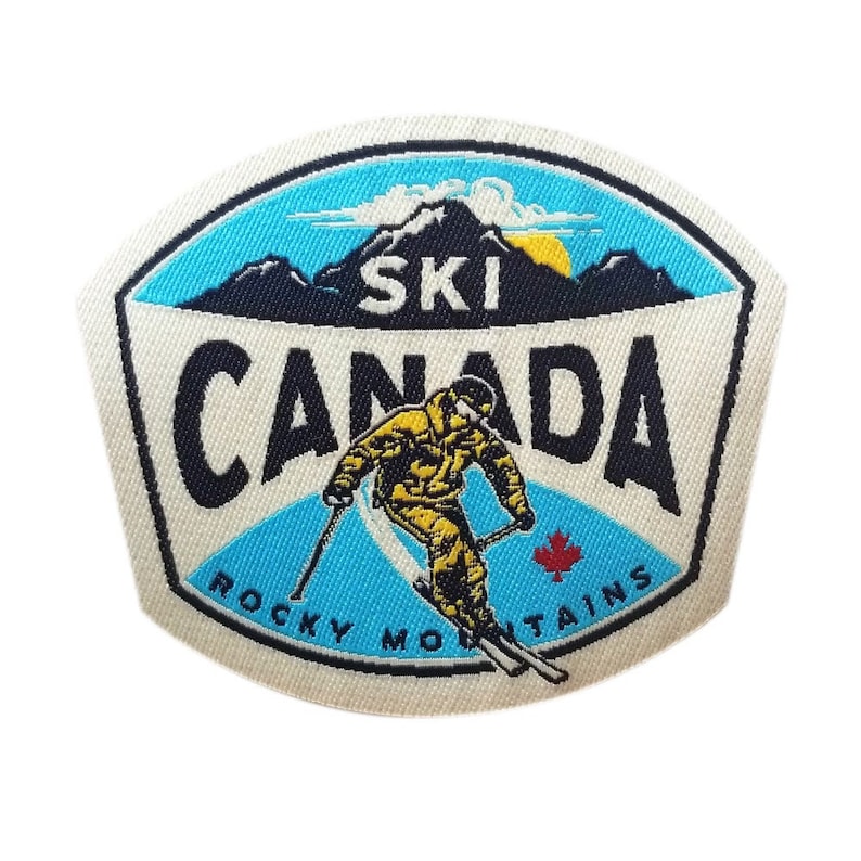 Ski Canada Iron On Woven Patch Embroidered Sew On Rocky Mountains Patches Outdoor Adventure Patch Backpack and Jacket Travel Patches image 1