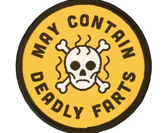 May Contain Deadly Farts Iron On Patch | Woven Sew On Funny Patches | Funny Backpack Travel Patches | Funny Patches for Jackets