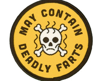 May Contain Deadly Farts Iron On Patch | Woven Sew On Funny Patches | Funny Backpack Travel Patches | Funny Patches for Jackets