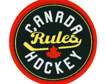 Canada Rules Hockey Iron On Patch | Woven Sew On Canada Patches | Canadian Backpack Travel Patches | Hockey Patches for Jackets