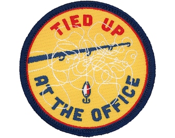 Tied up At The Office Iron On Patch | Woven Glue Backed Fishing Patches | Backpack Patches | Cool Funny Outdoor Patches for Jackets