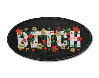 chienne avec des fleurs thermocollantes | Patchs de chienne brodés à coudre | Écussons de sac à dos Bitch | Bitch Patches pour vestes
