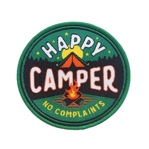 Happy Camper Iron On Patch | Woven Sew On Camping Patches | Backpack Travel Patches | Nature Patches for Jackets