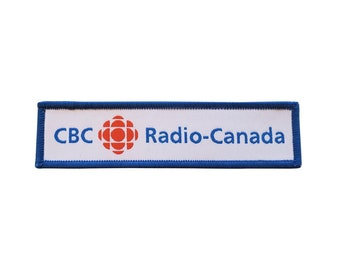 CBC-Radio Canada White Iron On Woven Patch | Embroidered Sew On CBC-Radio Canada White Rectangle Patch | CBC Backpack and Jacket Patches