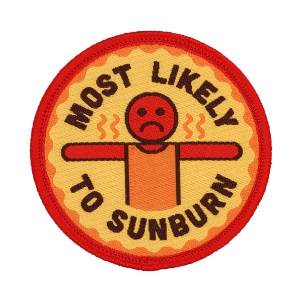 Most Likely to Sunburn funny Iron On Patch | Woven Glue Backed Camping Patches | Backpack Patches | Cool Funny Camp Patches for Jackets