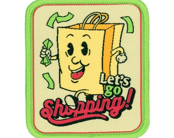 Lets Go Shopping Iron On Patch | Woven Sew On Funny Patches | Funny Backpack Travel Patches | Funny Patches for Jackets