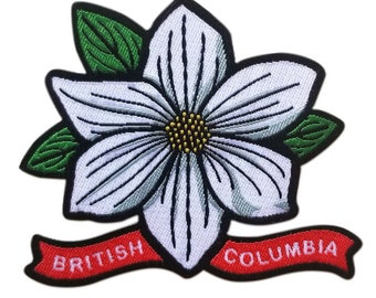 British Columbia Iron On Patch | Embroidered Sew On Canada Patches | Dogwood Flower Backpack Patch | Cool Canada Patches for Jackets
