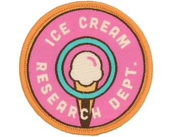 Ice Cream Research Dept. Iron On Patch | Woven Glue Backed Camping Patches | Backpack Patches | Cool Funny Outdoor Patches for Jackets