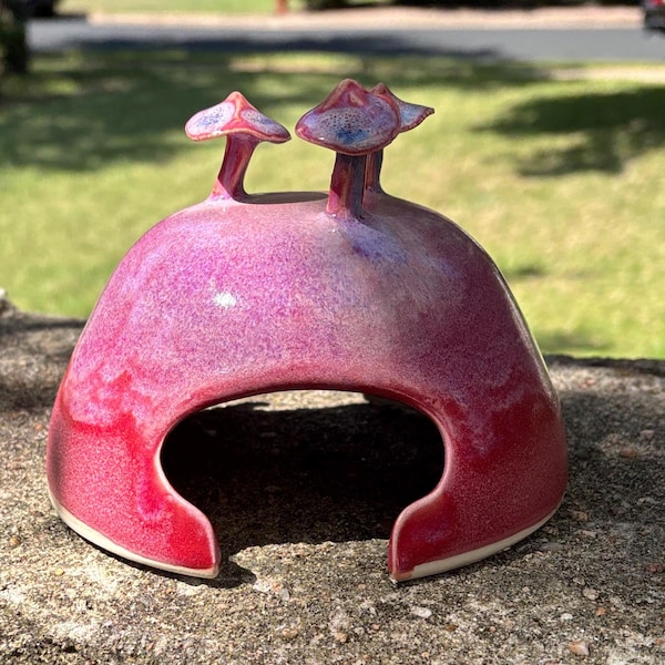Handmade Porcelain Toad House in Hot Pink