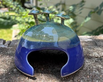 Handmade Porcelain Toad House in Blue and Green