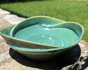 Handmade Porcelain Serving Bowl in Mint Green & Misty Green