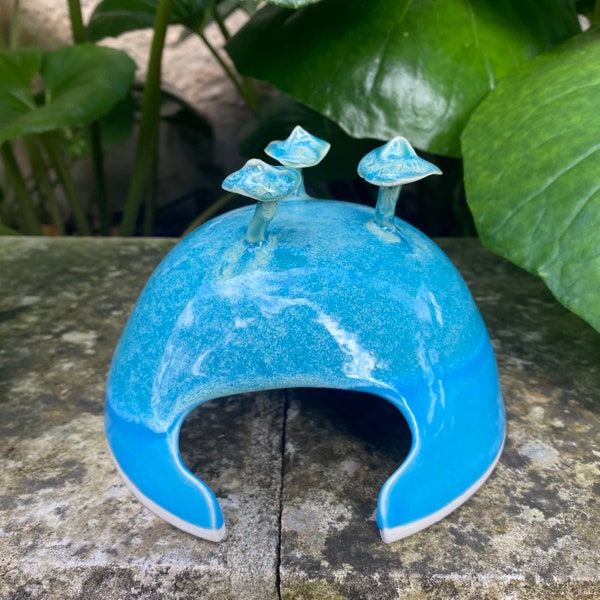 Porcelain Toad House in Turquoise Blue and Misty Green